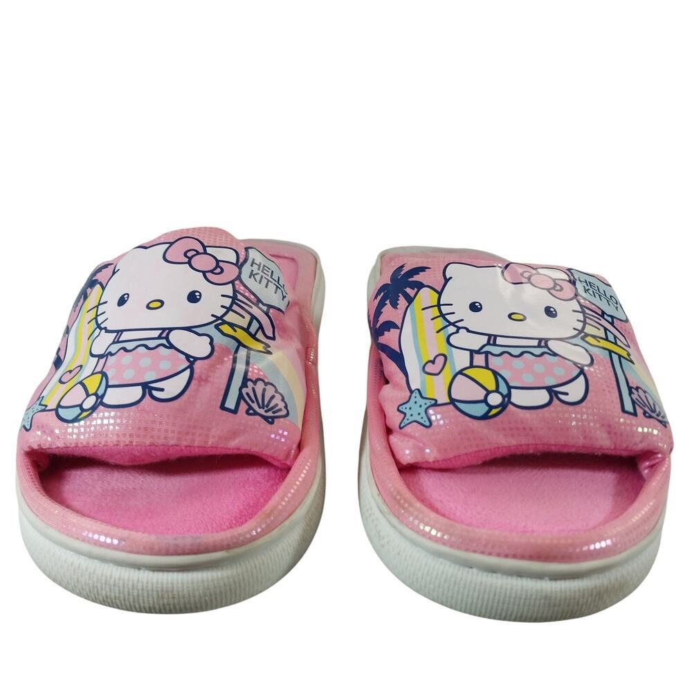 HELLO KITTY! PINK PADDED, KITTY AT THE BEACH GRAPHIC, DOTTED SLIPPERS! SZ L 8-10 - Picture 5 of 10